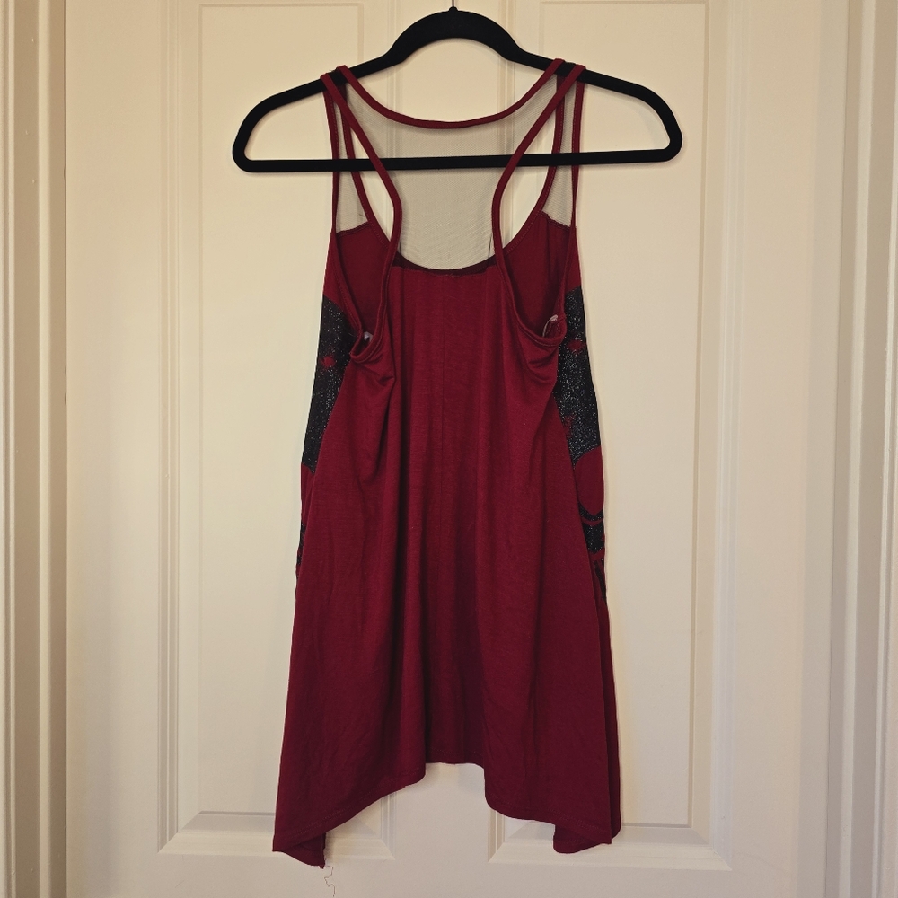 EUC Burgundy Glitter Skull Tank - Picture 2 of 3